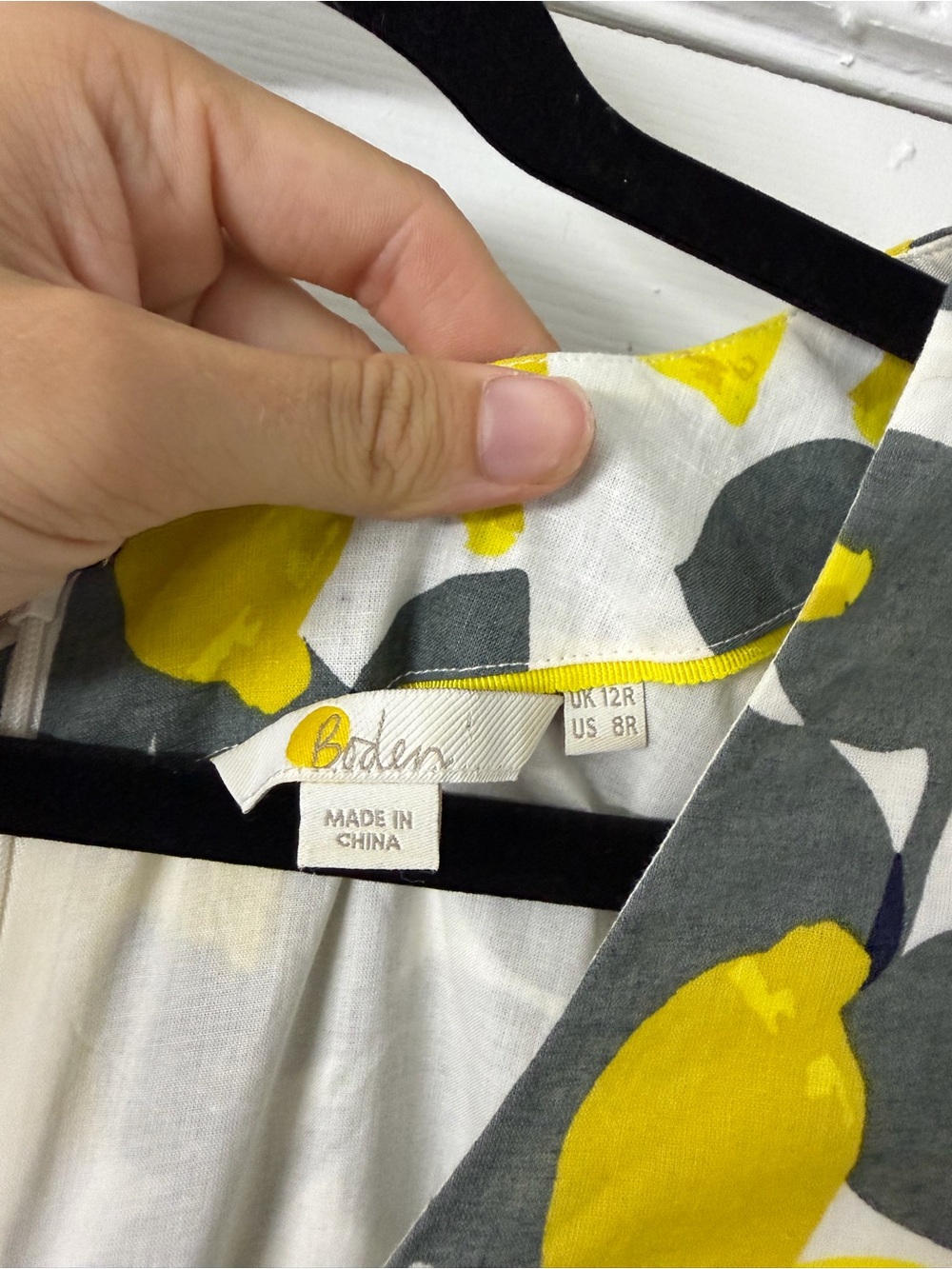 Boden Jade Fit & Flare Midi Dress 8 Lemon Print Cotton Linen Blend Summer Fruit - Picture 3 of 12